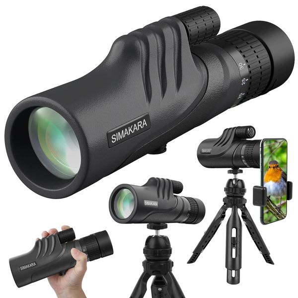 High Power Prism Monocular Telescope with Low Night Vision, 10-30X42 HD Zoom Waterproof Pocket Compact Monoculars for Adults Bird Watching Traveling Hiking-with Smart Phone Adapter Tripod