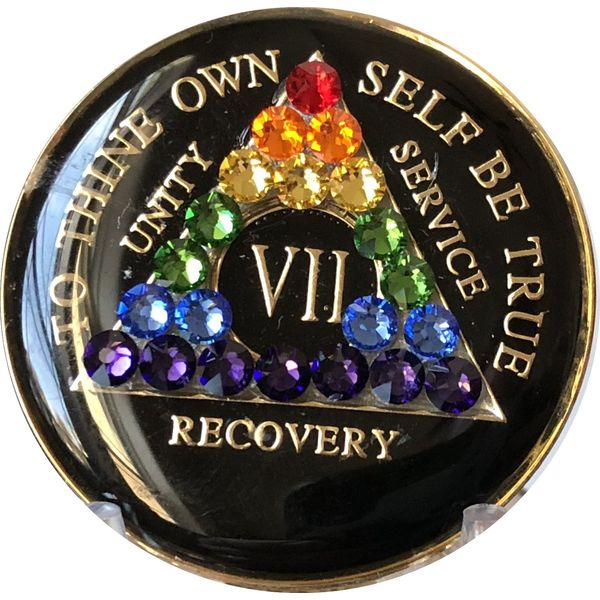 7 Year Black Rainbow Crystal Tri-Plate AA Medallion Chip VII
