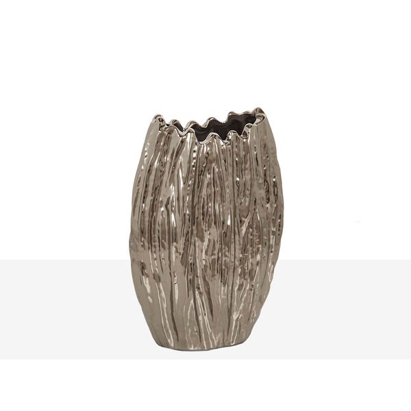 Romimex Vase White Silver Ceramic 13 x 20 x 13 cm