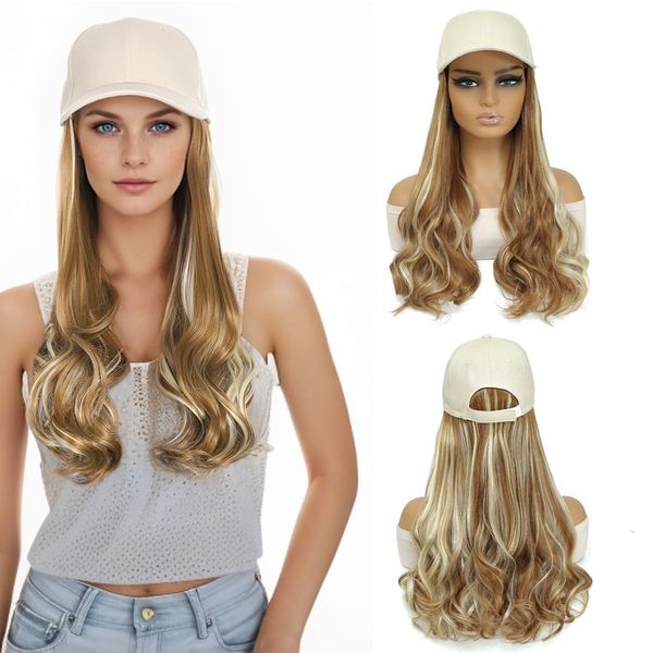 Refined hair 18 Inch Hat Wig For Women Baseball Cap With Synthetic Hair Extensions Baseball Hat With Hair Attached Adjustable Wave Hairpiece With Baseball Hat Cap For Daily Use (F27/613, 18 Inch)