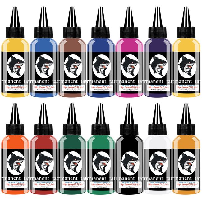 DLD Tattoo Ink Set 14 Original Colours Micro Paint Set Dynamic Ink Tattoo Supplies Permanent 1oz (30ml/Bottle)