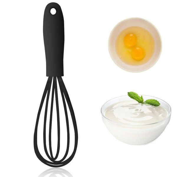 Silicone Whisk, Balloon Whisk, Heat Resistant Kitchen Whisks, Milk and Egg Beater Blender, Cookware Mini Hand Whisk for Mixing Cooking Baking Hot Chocolate - Black