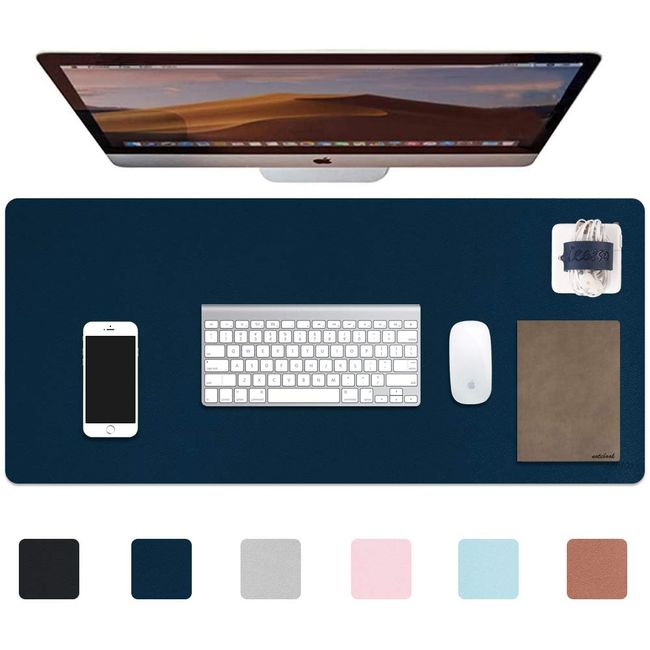 iCasso Desk Mat Large Mouse Pad, Waterproof, 35.4 x 15.7 inches (90 x 40 cm), PU Leather, Desk Pad, Stylish, Easy to Clean, Anti-Slip Back, For Office/Home, Unisex (Navy)