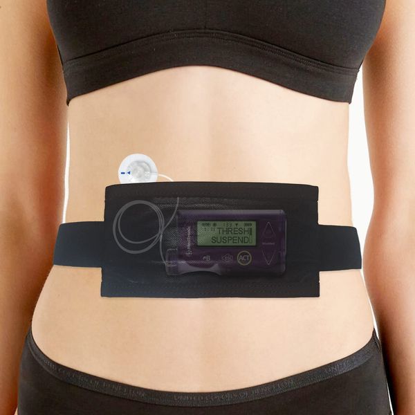 No-Bounce Insulin Pump Belt Holder for Tandem T-Slim Breathable Diabetic Pouch Epipen Tubing Strentchy Waistband Fanny Pack for Active T1D Walking Running Sleeping One Size Fits All Black