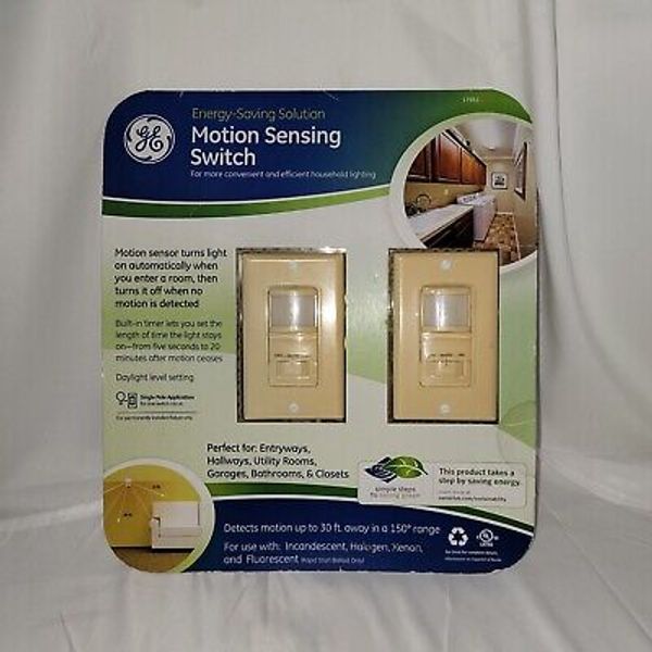 GE 2 PACK Beige Motion Sensor Light Switch On/Off/Auto Timer 120 VOLT 500 WATT