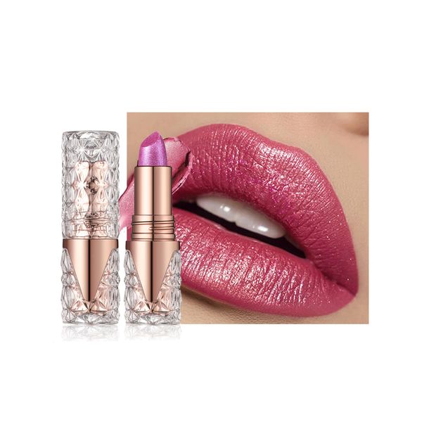 Glitter Lipstick Long Lasting,3D Metallic Liquid Lipstick Matte to Shimmer,Hydrating Non-Stick Lip Gloss,High Impact Lip Red Color Long Lasting Waterproof Transfer-proof Lip Stick Makeup for Women-03