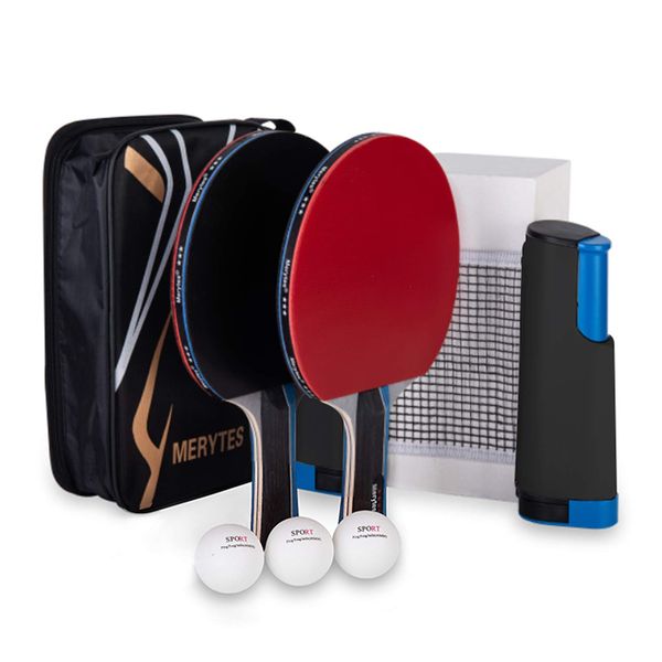 Merytes Portable Table Tennis Racket Portable Table Tennis Set with 2 Rackets and 6 Ping Pong Ping Pong Ping Pong Supplies Table Tennis Racket Table Tennis Ball