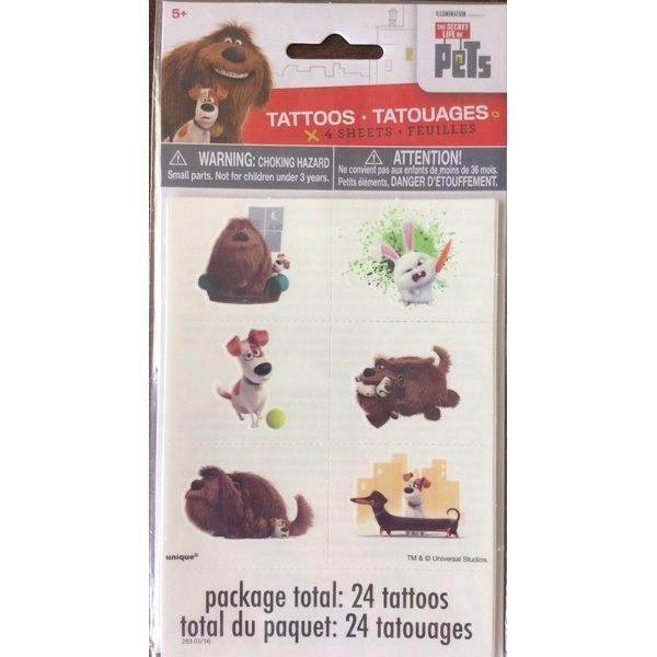 The Secret Life of Pets Party Supplies Favors-Tattoos 24ct.