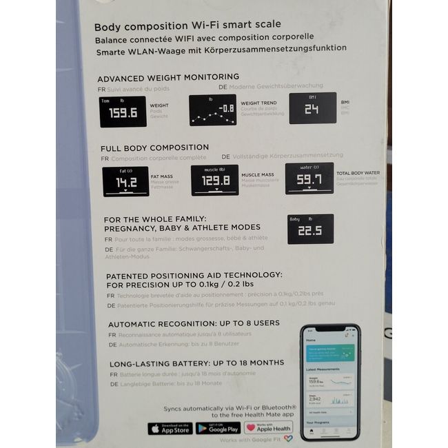 Withings (WBS05-White-All-Inter) Smart Body Composition Wi-Fi Digital Scale  3700546702396
