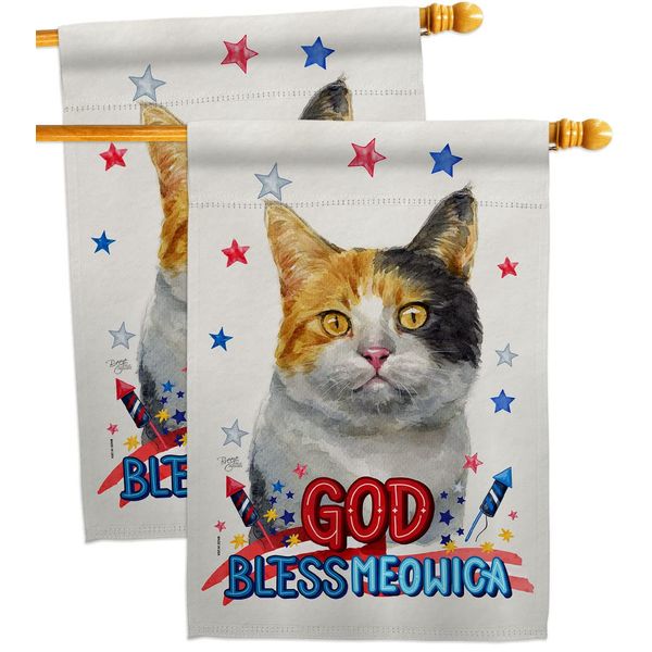 Breeze Decor Patriotic Dilute Calico House Flag 2 pcs Pack Cat Kitten Meow Spoiled Paw Fur Pet Nature Farm Animal Creature Decoration Banner Small Garden Yard Gift Double-Sided, Made in USA