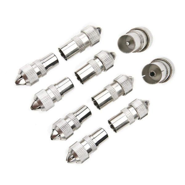 Liandasheng 10 PCS Aerial Connectors, Metal TV Aerial Connector Co-Axial Plug, 5x Female & 5x Male TV Aerial Coaxial Cable Connectors Adaptor, Coaxial/Coax RF Cable Plug, Coaxial Connector