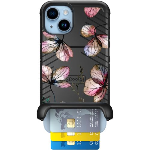 Scooch® for iPhone 14 Case with Card Holder, Wingmate Wallet Case with Hidden Card Slot and RFID Protection, Holds 3 to 4 Cards, 10-Foot Drop Protection, Dried Flowers