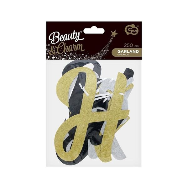 Happy New Year Garland Black Gold Silver