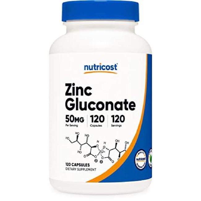 Nutricost Zinc Gluconate 50mg 120 Vegetarian Capsules, 120 Counts (1 Pack)