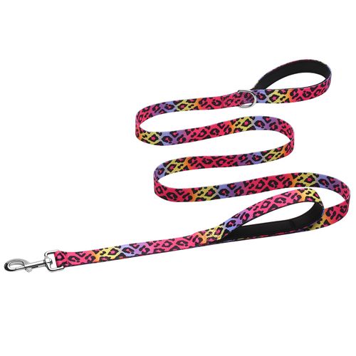 Hikiko Padded Two Handle Dog Leash 6 Ft for Medium Large Dogs, Strong Traffic Handles Lead for Walking Training (Gradient Leopard)