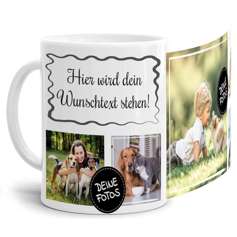 Foto-Tasse selbst gestalten mit Text & Collage für 5 Fotos - Geschenk