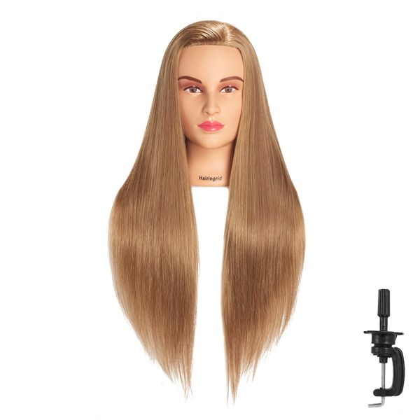 Hairingrid 26"-28" Mannequin Head Hair Styling Training Head Manikin Cosmetology Doll Head Synthetic Fiber Hair and Free Clamp Holder (R71907LB62720)