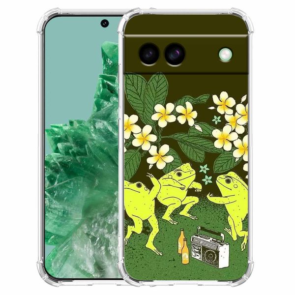 Dancing Frogs Hippie Animals Party Pattern,Soft TPU Bumper Phone Case Compatible with Google Pixel 8a