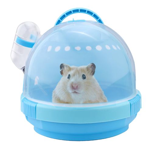 Blue Portable Hamster Carrier with Water Bottle & Handle, Breathable Guinea Pig Travel Cage, Pet Small Animal Carrier Carrying Case for Gerbils Mice Hedgehog Outgoing Transport (7" x 6.2")