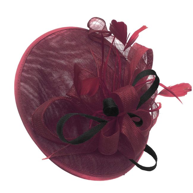 Caprilite Burgundy and Black Sinamay Big Disc Saucer Fascinator Hat for Women Weddings Headband