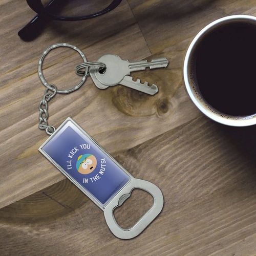 GRAPHICS & MORE South Park Cartman Kick You in The Nuts Keychain Rectangle Chrome Plated Metal Bottle Cap Opener