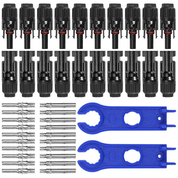 GTIWUNG Solarpanel Stecker 10 Paar Solarstecker Männlich Weiblich Solarpanel Kabelstecker Photovoltaik Steckverbinder IP67 mit 2pcs Schraubenschlüssel