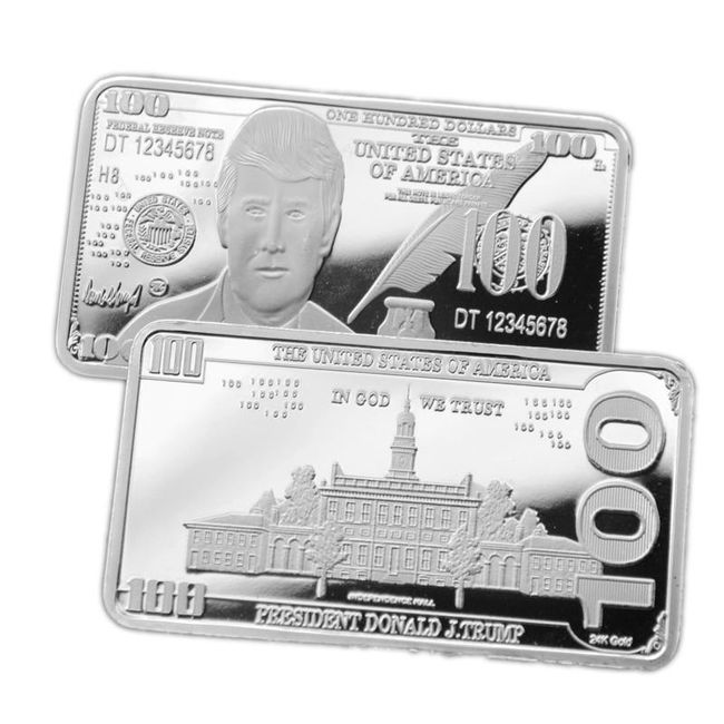 999 Pure Silver Bullion Bar Copy Coin Trump 100 US Dollar  Bar Collectible Replicas Coin Original Cryptocurrency Souvenir