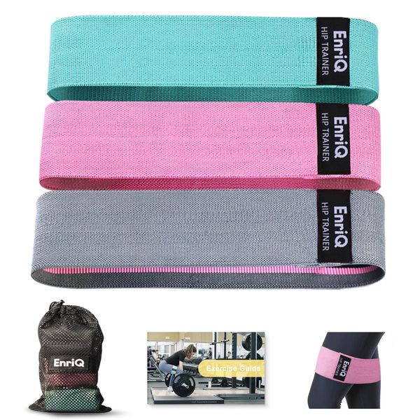 EnriQ Booty Bands Fabric Resistance Bands for Legs and Butt - Non Slip Cloth Hip Bands Elastic Workout Bands - Activate Glutes and Thighs - Made of Premium Elastic Fabric (Grey, Pink, Pale Turquoise)