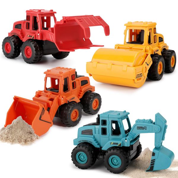 Extrapins 4Pcs Friction Powered Construction Truck Toys Vehicles,Construction Toy Set, Push and Go Construction Sand Truck Toys,Truck Toys for Kids Boys Girls