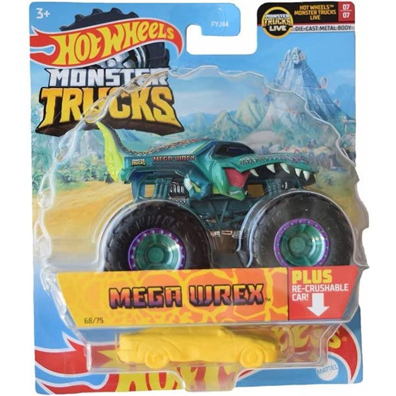 Monster Trucks Mega Wrex with re-Crushable car 68/75 (Teal Green) 1:64 ...