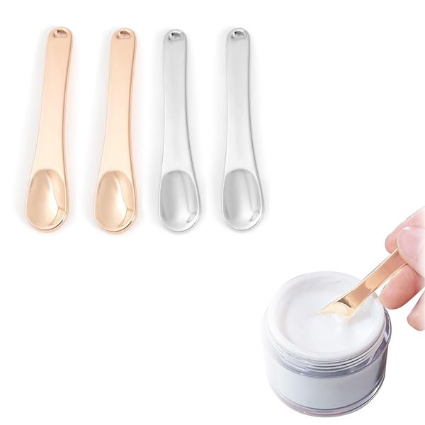 Spatula for Makeup [Set of 4] Eye Cream Spatula Cream Spatula Cosmetic Spoon Skin Care Tool Metal Reusable Mini Size