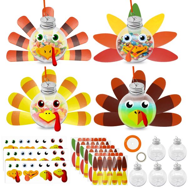 12 Pcs Thanksgiving Turkey DIY Craft Kits,Toddler Thanksgiving Hanging Booze Ball Ornaments Crafts DIY Make a Turkey for Festive Fall Party Classroom Activities Ornament Decorations (Turkey)