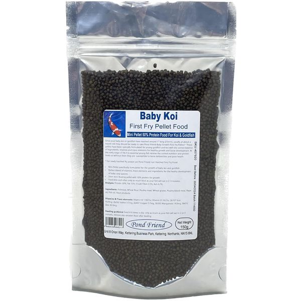 Pond Friend Baby Koi Growth Fish Food 2mm Mini Fry Pellet For Carp & Goldfish 50% High Protein 150g