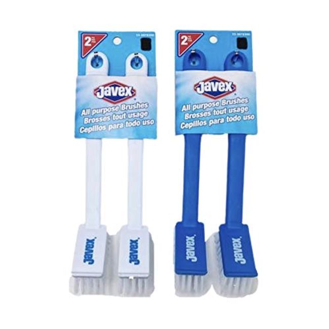 Javex All Purpose Scrub Brush, Blue & White, Lot of 2 Sets of Brushes