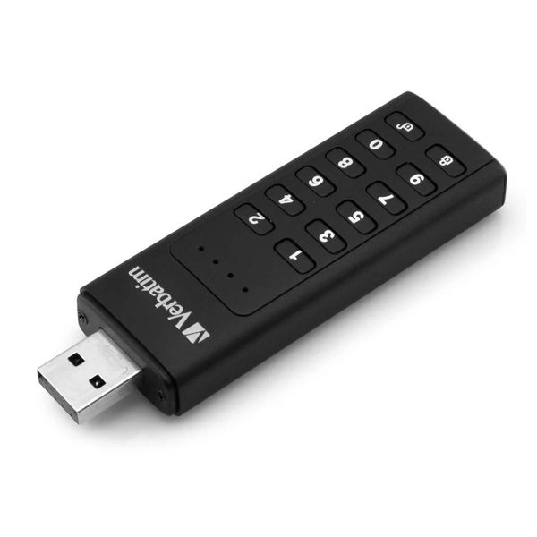 Verbatim Keypad Secure USB 3.2 Gen 1, 32 GB, Memory Stick with Passcode Protection & Encryption, Includes USB-A Extension Cable, USB-3 for Laptop, Notebook & Co, Black