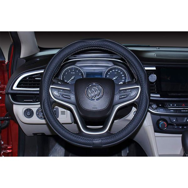 Istn Microfiber Leather Car Steering Wheel Cover Universal 15 inch/38cm Breathable Anti-slip Protector for Auto/SUV (Black)