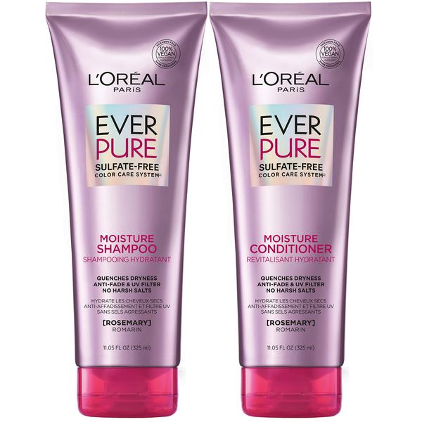 L'Oreal Paris EverPure Moisture Sulfate Free Shampoo and Conditioner with Rosemary Botanical, for Dry Hair, Color Treated Hair, 1 kit