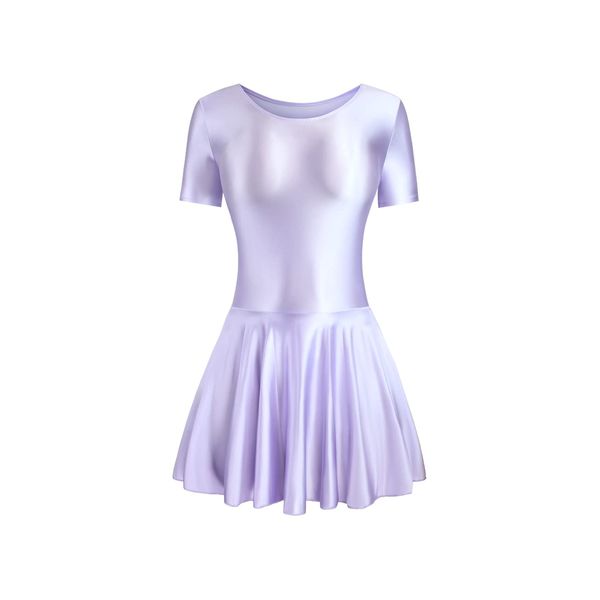 MJINM Women's Ballet Dress Short Sleeve Dance Skirt, Ultra Glossy Leotard, Ballroom Dance Costume, Stage Dance, Elastic, Ultra Thin Material, Super Tight and Visible Race Queen, Party, Bold Cosplay, Super Temptation Sexy (Light Purple, XL)