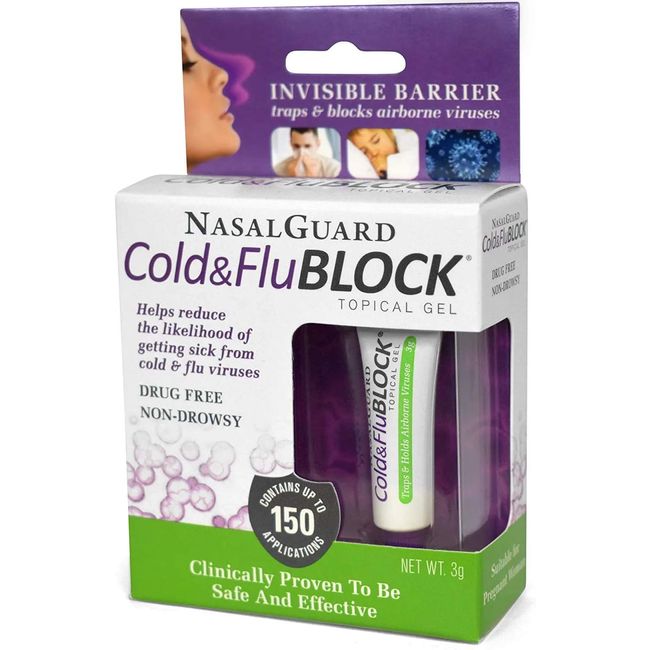 NasalGuard Cold&FluBLOCK Gel for Protection from Cold and Flu and Blocking Virus-Sized Particles (Menthol) - Drug-Free and Proven Safe - Over 150 Applications Per Tube (0.1 oz, Pack of 1)