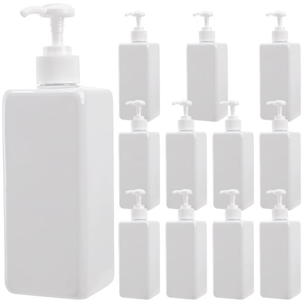 Okllen 12 Pack 500 ML Plastic Pump Bottles, Empty Refillable Container Liquid Soap Dispenser for Shampoo, Lotion, Cleaning Products, Kitchen, Bathroom, White Square