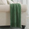 BOURINA Textured Solid Soft Sofa Throw Couch Cover Knitted Decorative Blanket, Dark Green, 152x203cm