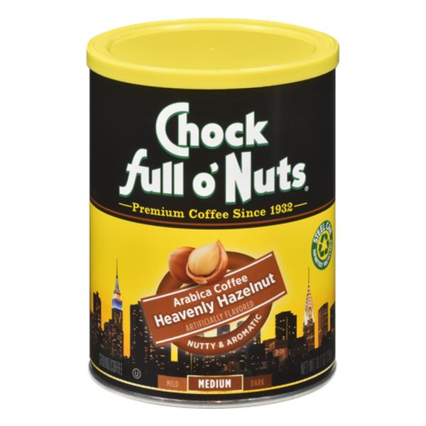 Chock Full o’Nuts Heavenly Hazelnut Ground Coffee (10.2 Oz. Can) – Arabica Coffee Beans – Aromatic and Smooth with a Rich, Nutty Flavor