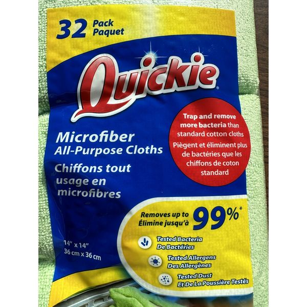 Quickie 32-Pack Microfiber Cloth, 14"x14", Green, Non Scratch & Absorbent