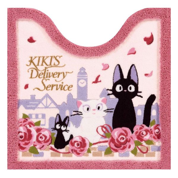 Senko 37178 Kiki's Delivery Service Date with Jiji Toilet Mat, Approx. 23.6 x 23.6 inches (60 x 60 cm), Pink, Character, Ghibli Cat