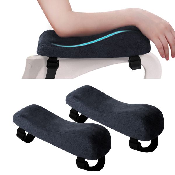 Annhua Armrest Cushion, Memory Foam, Armrest, Both Elbow Set, Memory Foam, Armrest, Office Chair, Gaming Chair, Elbow Parts, Armrest, Elbow Pillow, Anti-Slip, Easy Installation, Washable, Black