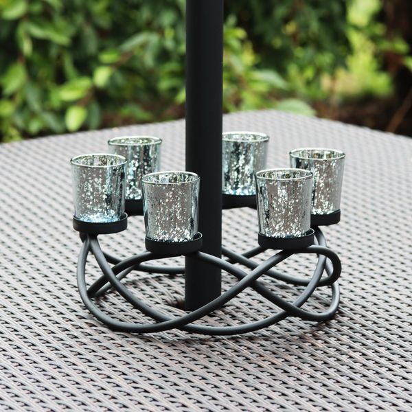 Seraphic Iron Round Table Decor Christmas Centerpiece Decorations Candle Holder for Weddings, Patio, Kitchen, Dining Room, and Coffee Tables, Glass Votive Tealight Holders, Black, 6 Silver Cups