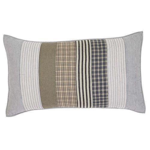 VHC Brands Ashmont Striped Seersucker Cotton Farmhouse Bedding Hand Quilted Patchwork King Sham, Warm Grey