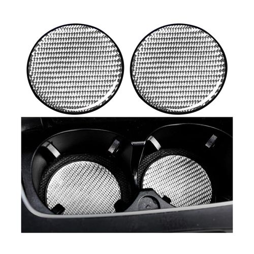 LKAHG 2PCS Car Cup Holder Coasters, 2.75 Inch Anti-Slip Carbon Fiber Auto Cup Holder Insert Coaster, Waterproof Vehicle Decor Cup Holder Pads Accessories, Universal for RV, SUV, Truck (Silver)