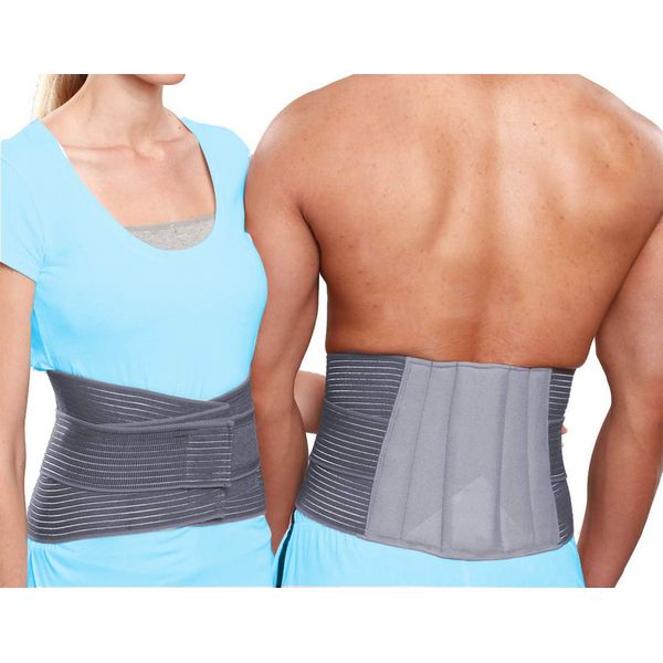 Wonder Care Lumbar Support Belt for Back Pain Relief Adjustable Lumbo Sacral Brace for Women & Men Grey Back Posture (L: 36"-40")