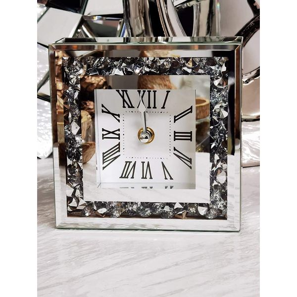 Elegant Table Clock Diamante Glass Clock Home Living Room Decoration (15CM x 15CM)